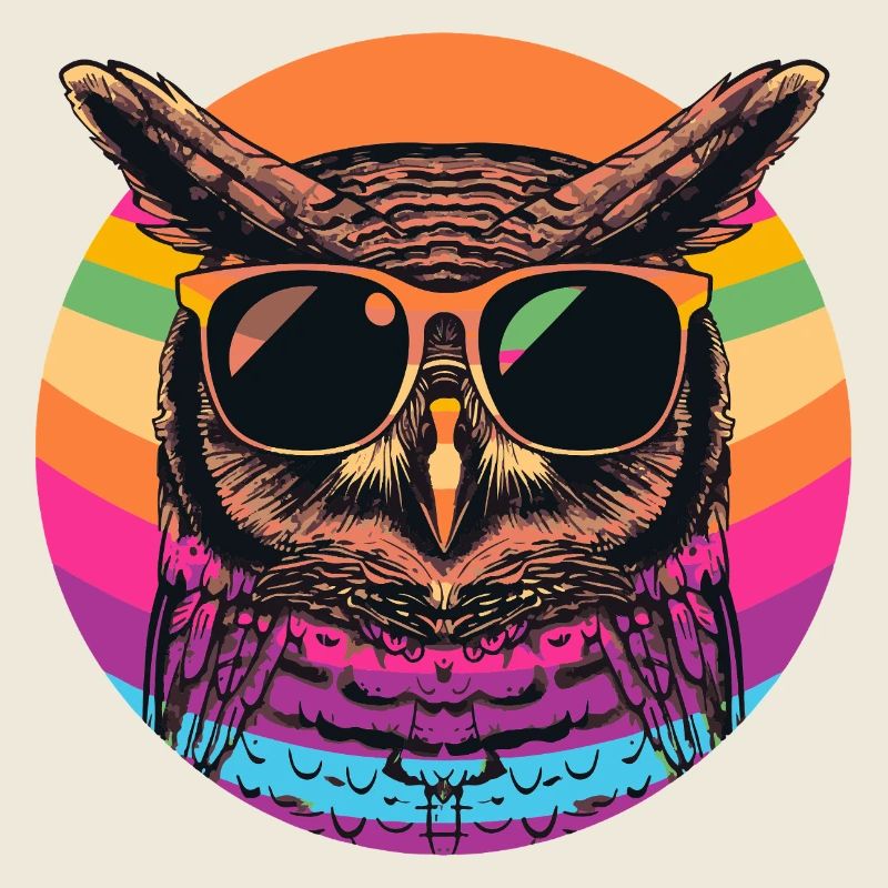 Bunte Retro Eule mit Sonnenbrille