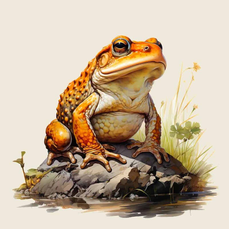 Grenouille ou crapaud rouge orangé sur pierre