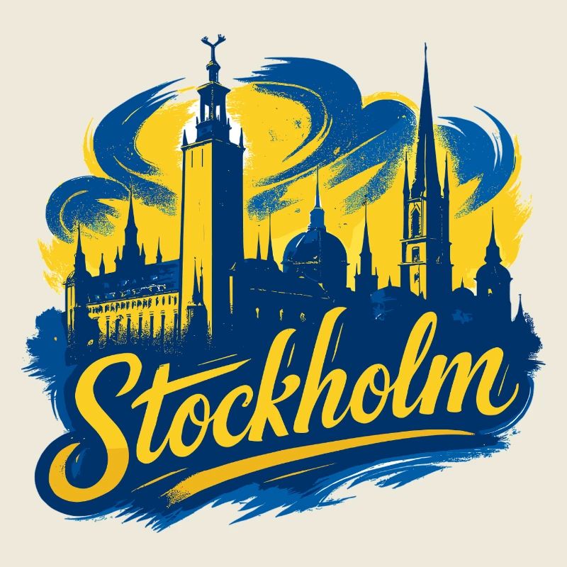 Stockholm Jaune Bleu Capitale Suède Cadeau