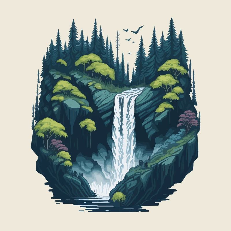 Luminous forest waterfall