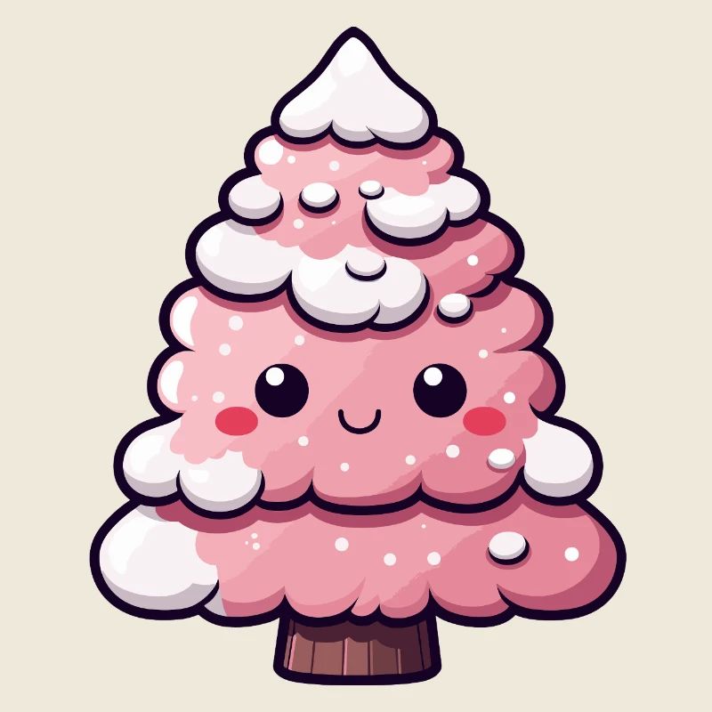Chibi arbre enneigé rose