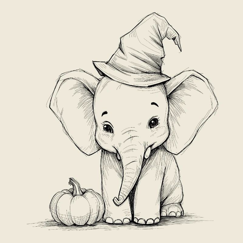 Halloween Elephant with Witch Hat Cute Design