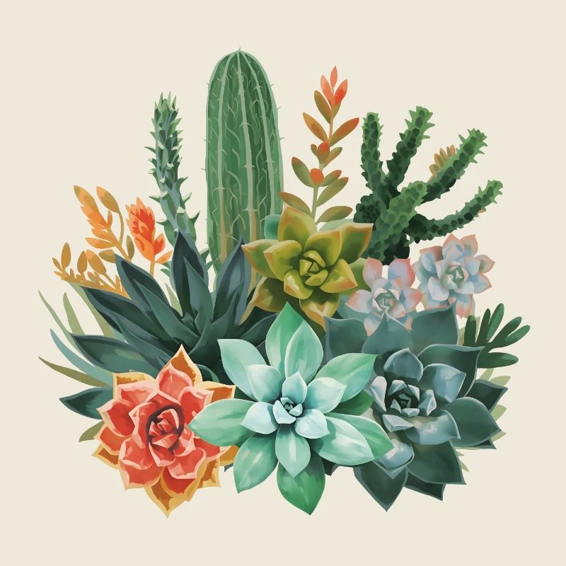 Succulentes et cactus Composition à l’aquarelle