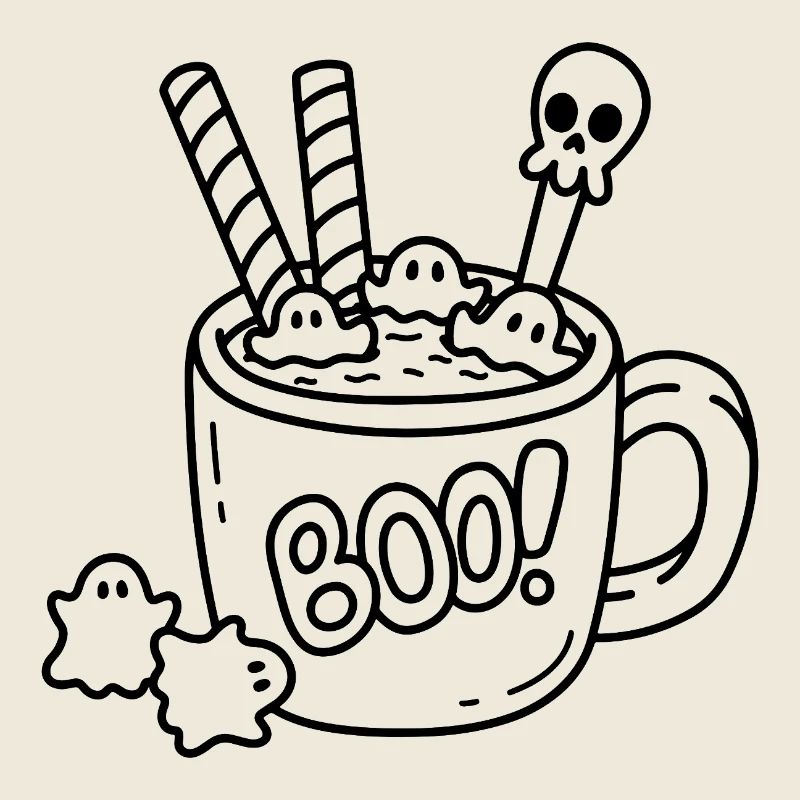 Mug Halloween Sketch – Ghosts, Waffles & Spoons