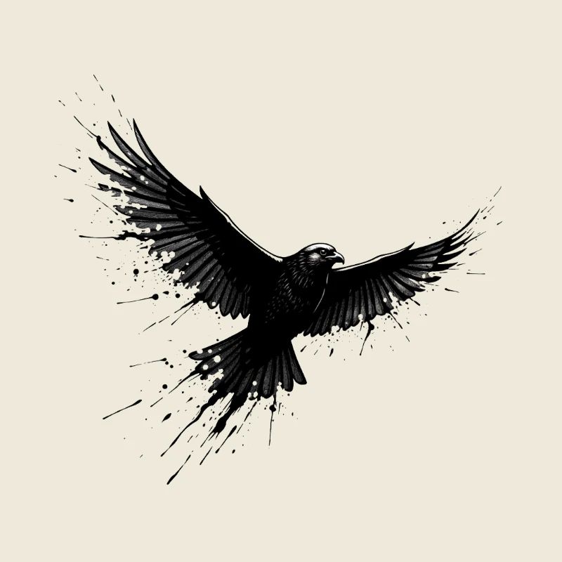 Black Raven in Ink Flight