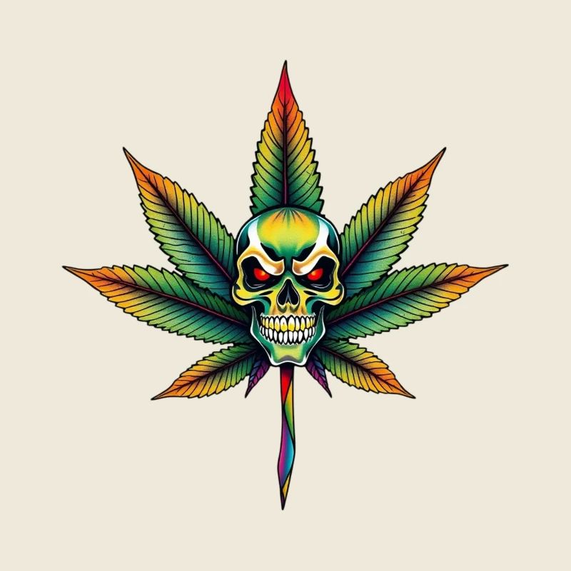 Rainbow Skull Cannabis Leaf