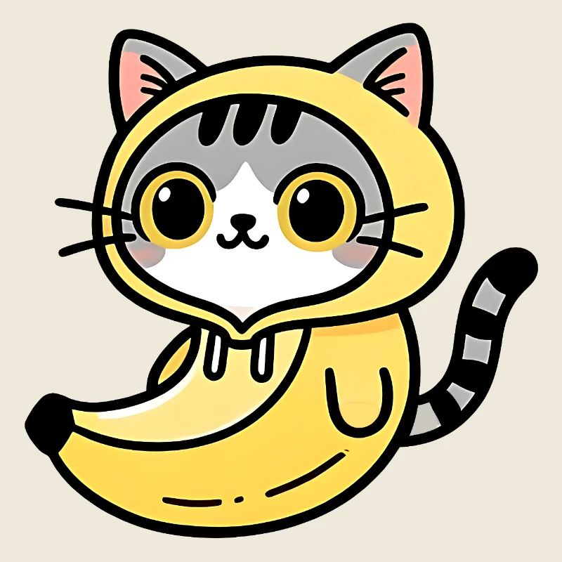 Kawaii Katze im bananengelben Kapuzenpullover