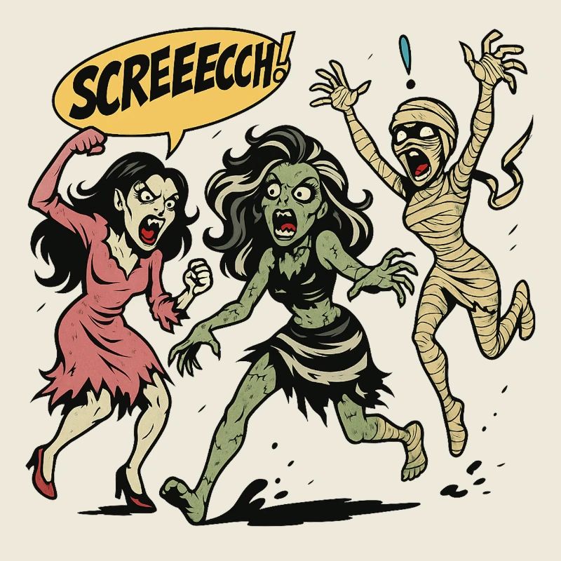 Trio de zombies dans un style comique hurlant