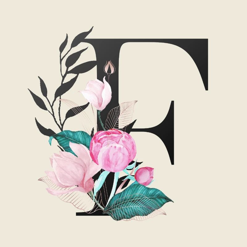 Monogramm Letter F Rose Blumen Initialen Geschenk