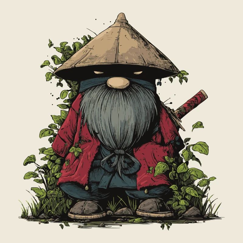 Drôle ninja nain de jardin avec épée