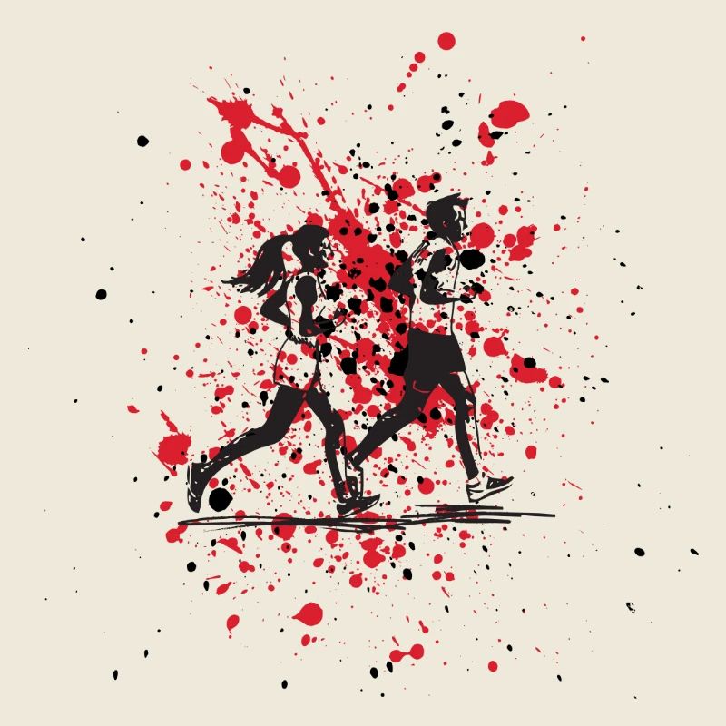 Courses et éclaboussures rouges