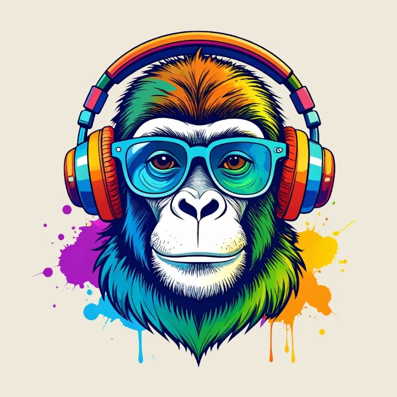 Rainbow Gorilla DJ mit Kopfhörern