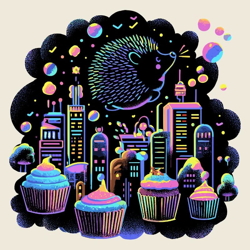 Neon Cupcake Stadt Igel