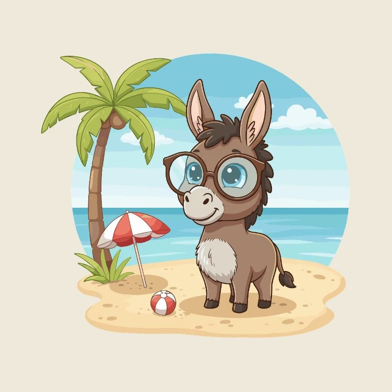Cute Donkey with Glasses Beach Summer Vacation