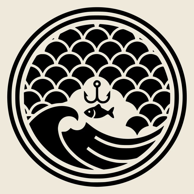 Japan Angler Wave Hook Design Vector