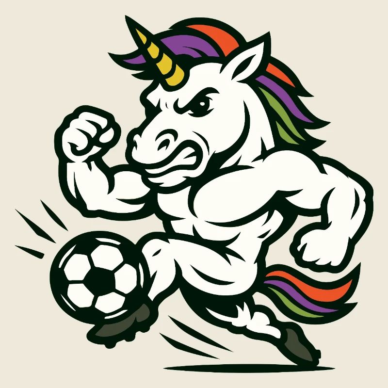 Power Unicorn Soccer Mascot Sprinting Fast