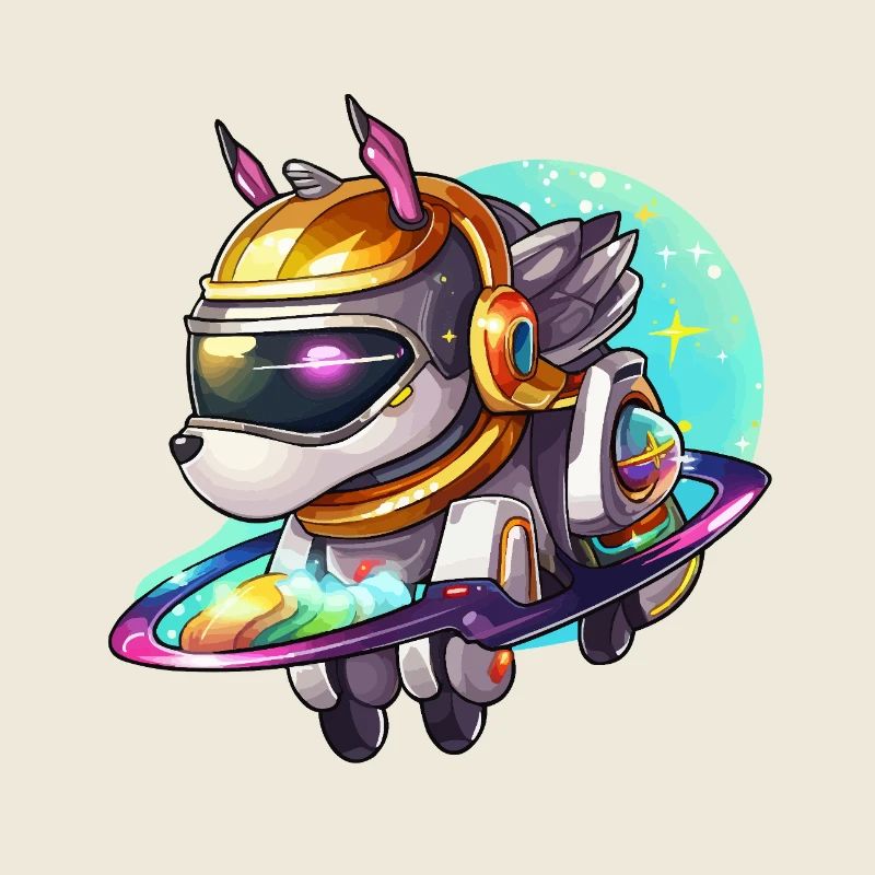 Space dog on hoverboard