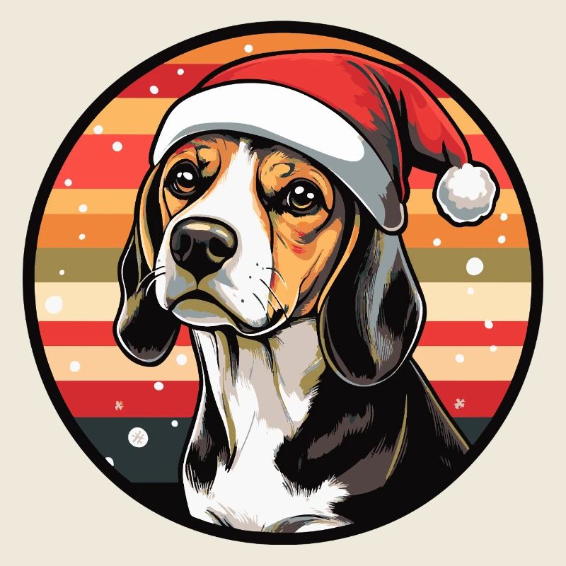Beagle with Santa Claus hat