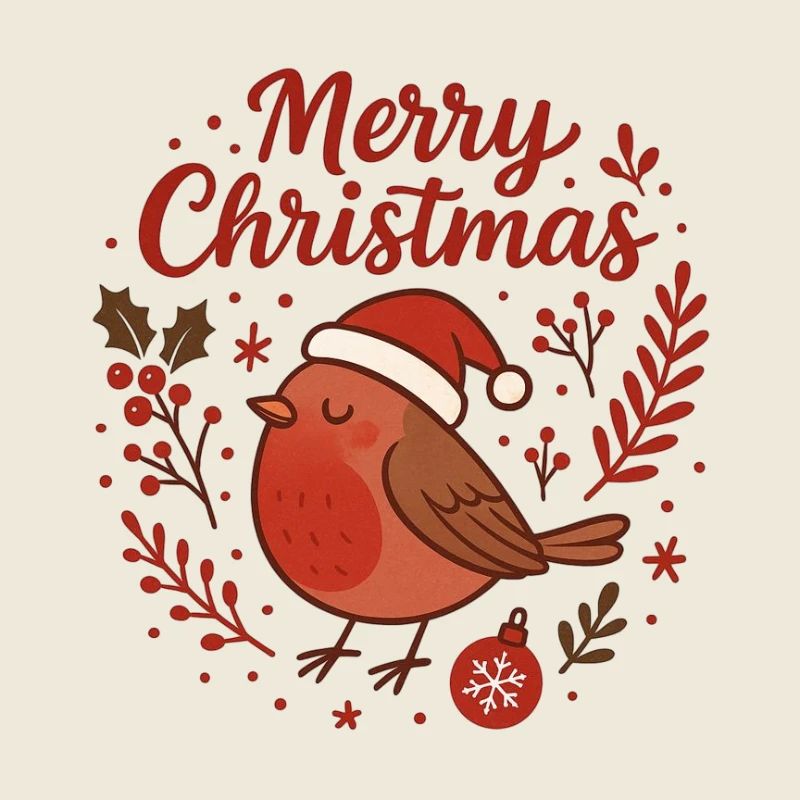 Robin with Santa Hat – Merry Christmas