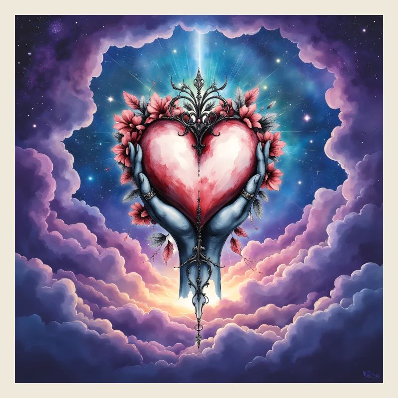 Ätherische Hände halten ein blumiges Herz