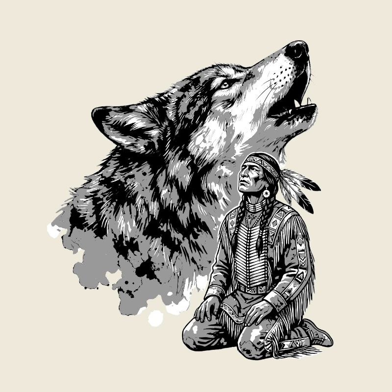 Indianer Krieger mit heulendem Wolf
