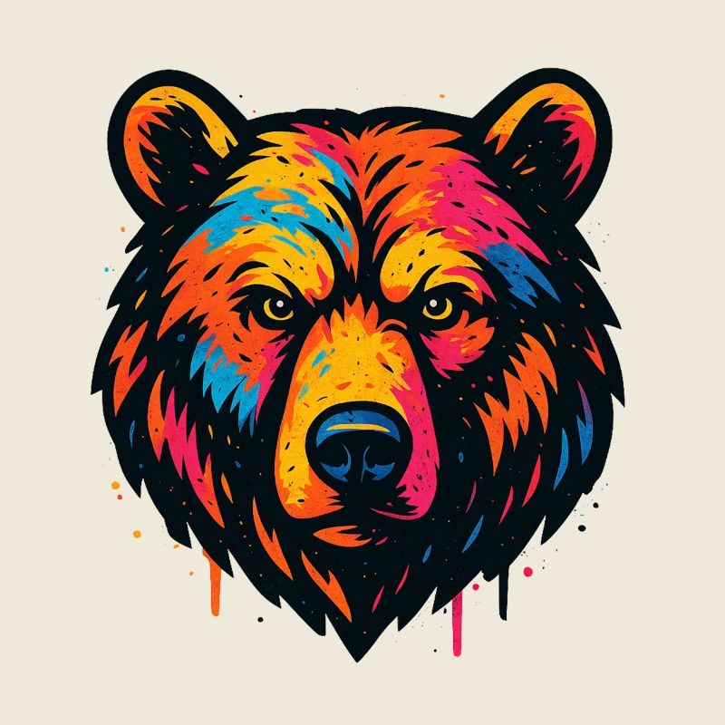 Estampe colorée de tête d’ours