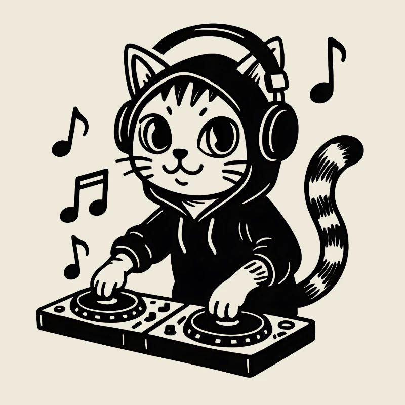 Chat DJ en hoodie