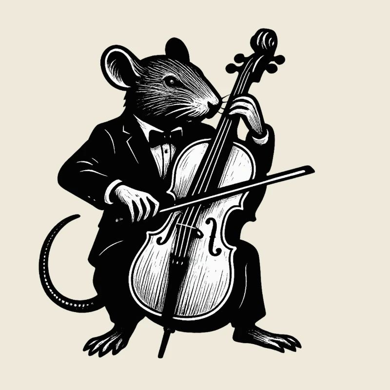 Mouse in tuxedo playing cello