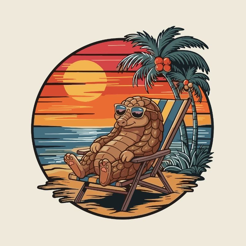 Pangolin drôle sur la plage Coucher de soleil des vacances d’été