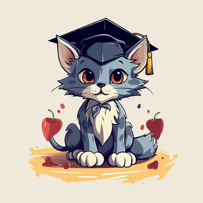 Abschluss Katze mit Graduationskappe