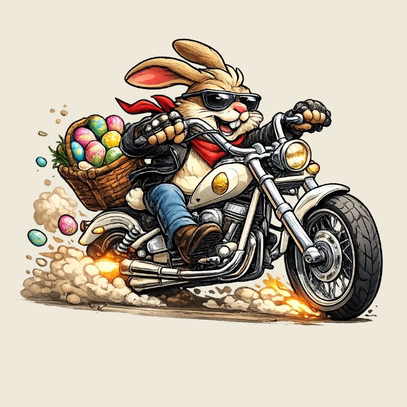 Easter bunny on motorcycle