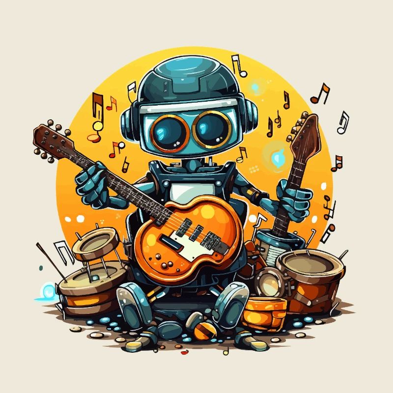 Guitariste robot dans un jam de groupe