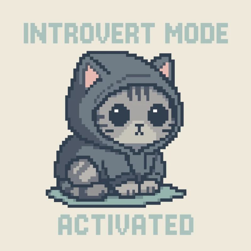 Mode Introverti – Chat à capuche dans le style Pixel