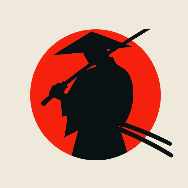 Graduated ninja on red sun background