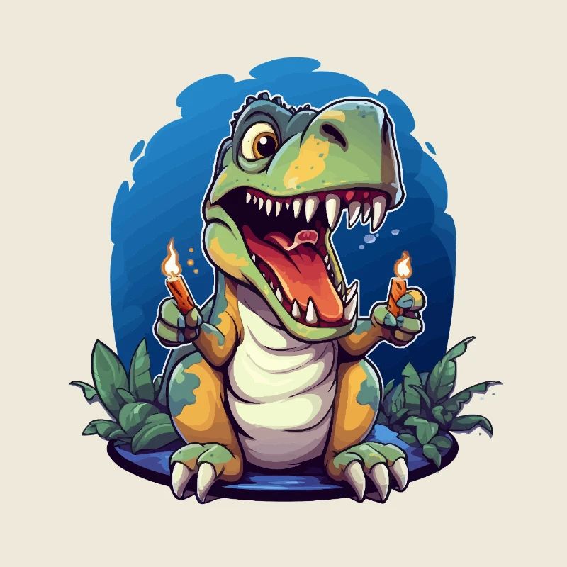 Dino Kerzenheld – Cartoon T‑Rex Feuermomente