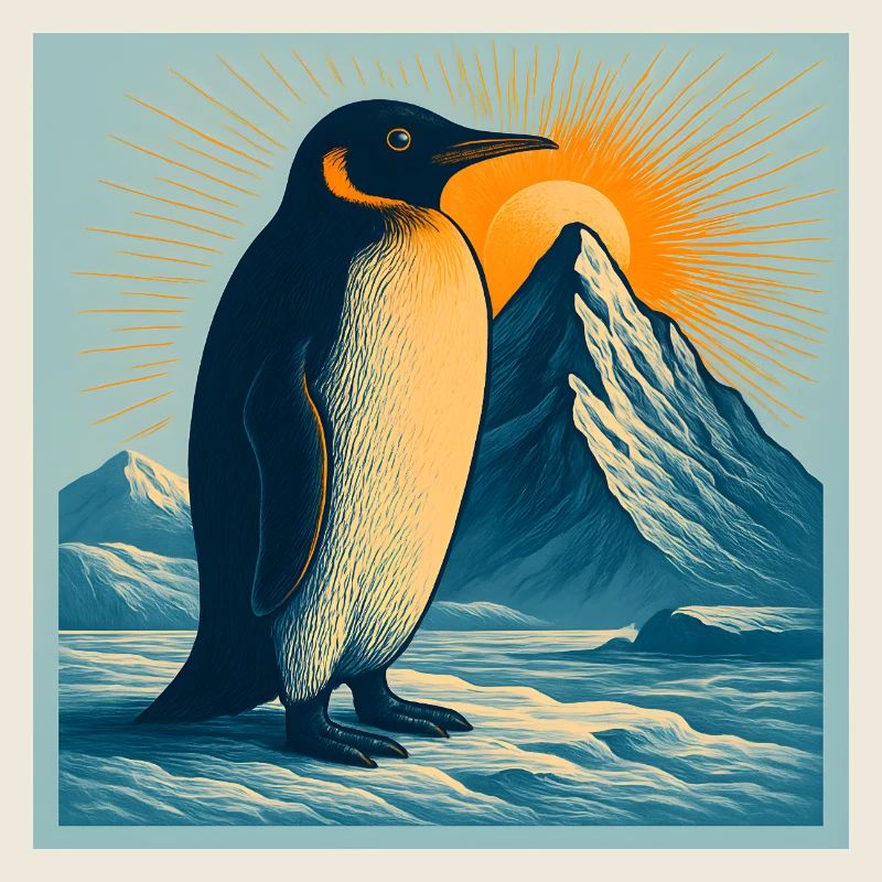 Pingouin de plage polaire au lever du soleil
