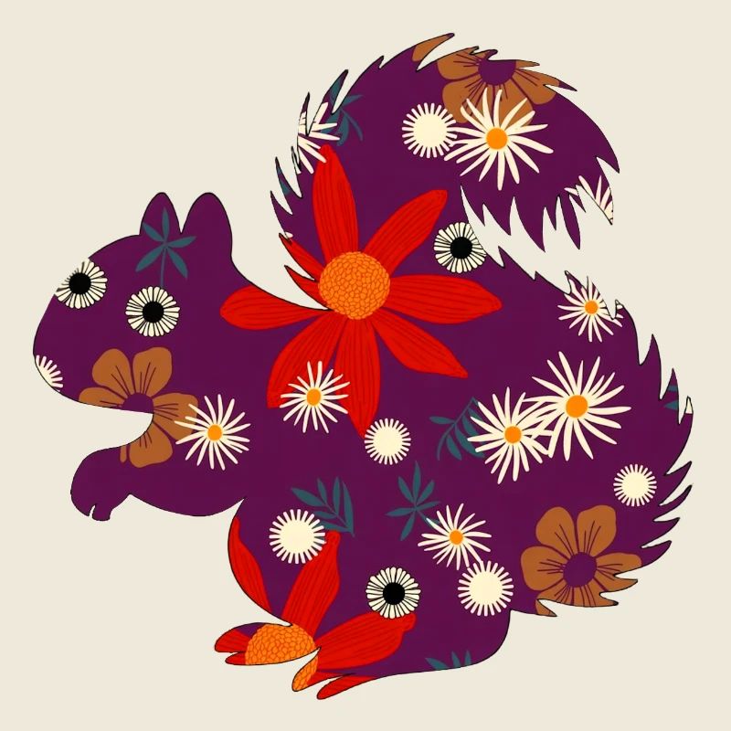 cute small animals, floral pattern