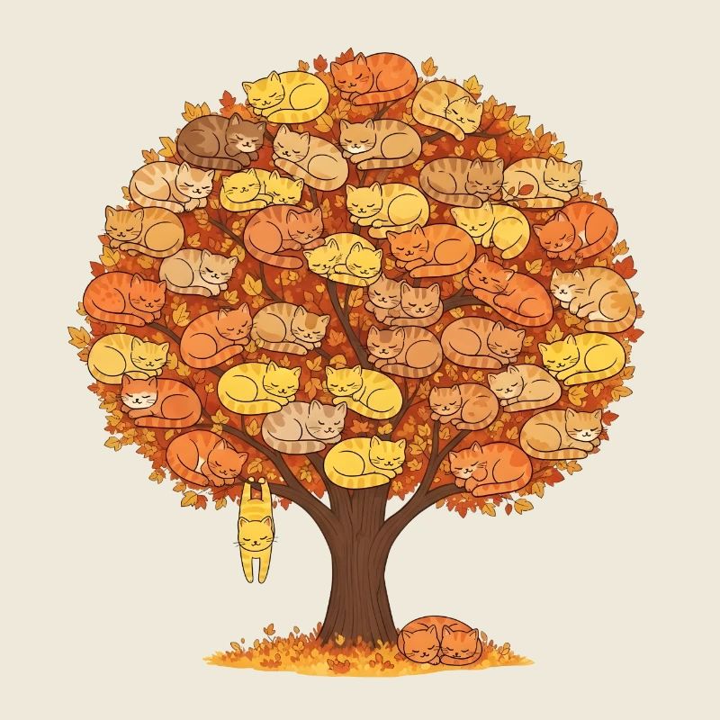 Cat Tree Autumn - Cute Sleeping Cats Design
