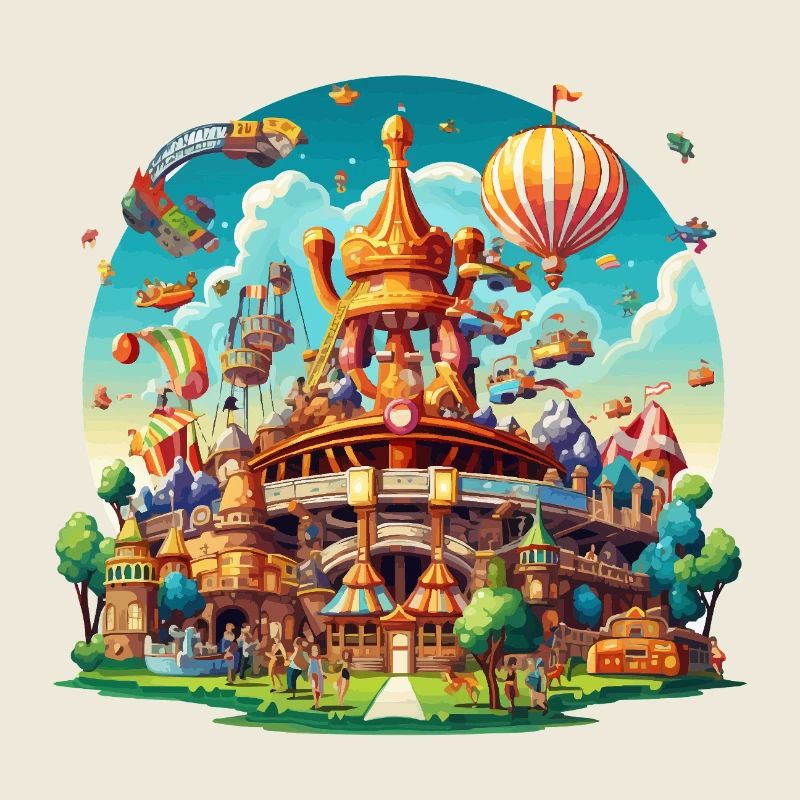 Carrousel de dirigeables de parc fantastique