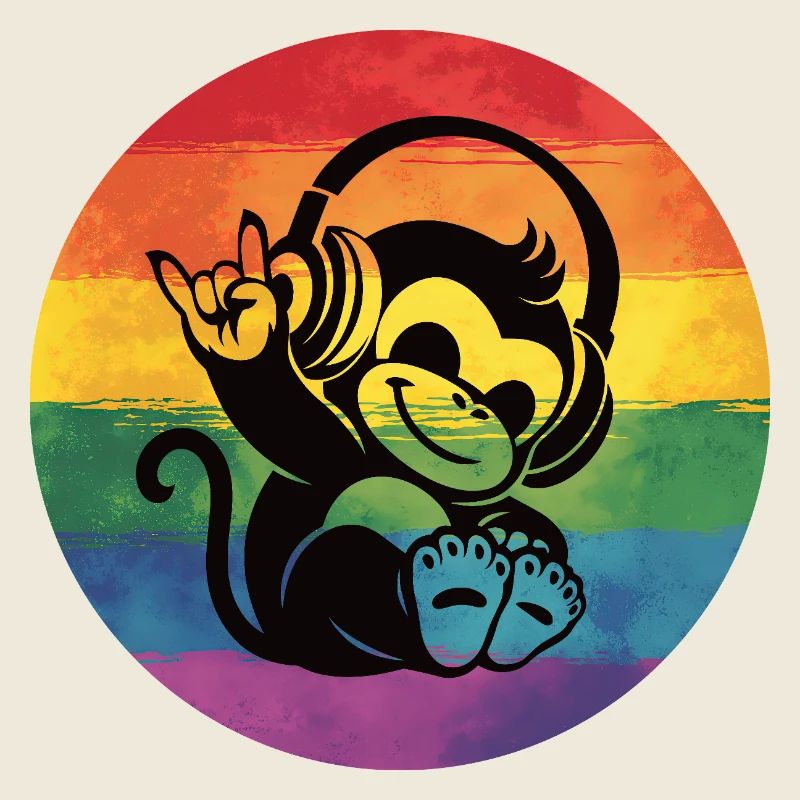 Regenbogen Affe – Kopfhörer Rockhandzeichen