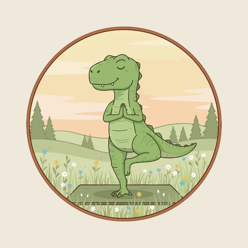 Yoga T-Rex Dinosaur Doing Tree Pose