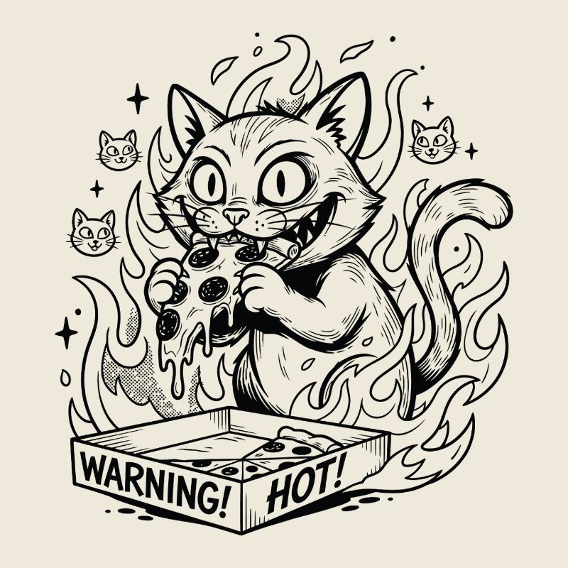 Flaming Cat in a Warning Box Pizza