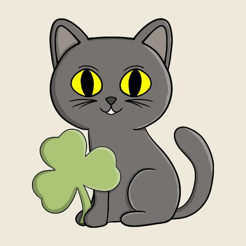 Grey Cat Shamrock Clover Charm
