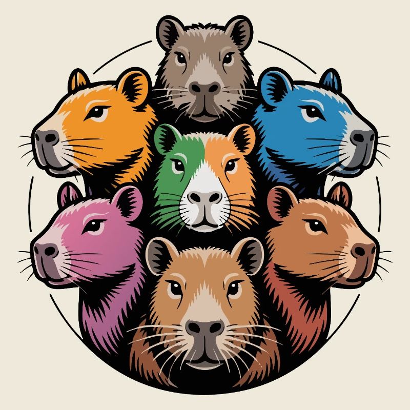 Capybara multicolore Rond et Coloré Brille