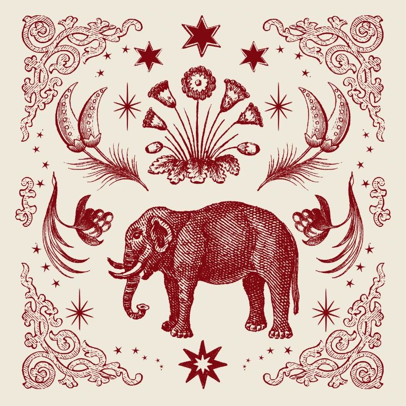 Roter Ornament-Elefant mit Sternenrahmen