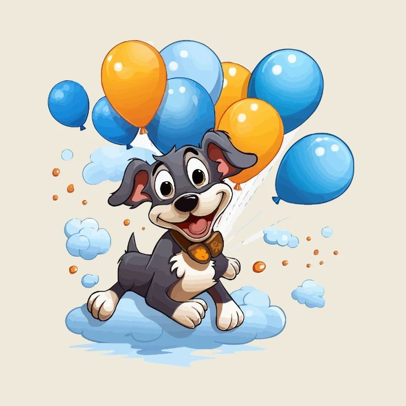 Chien ballon volant dans les nuages
