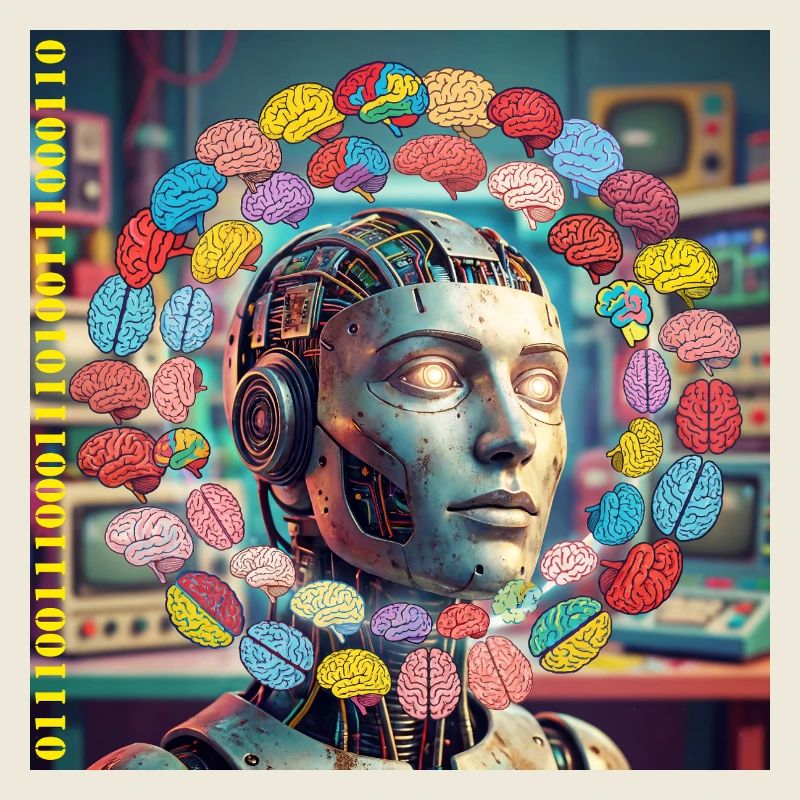 Android with brain satellites