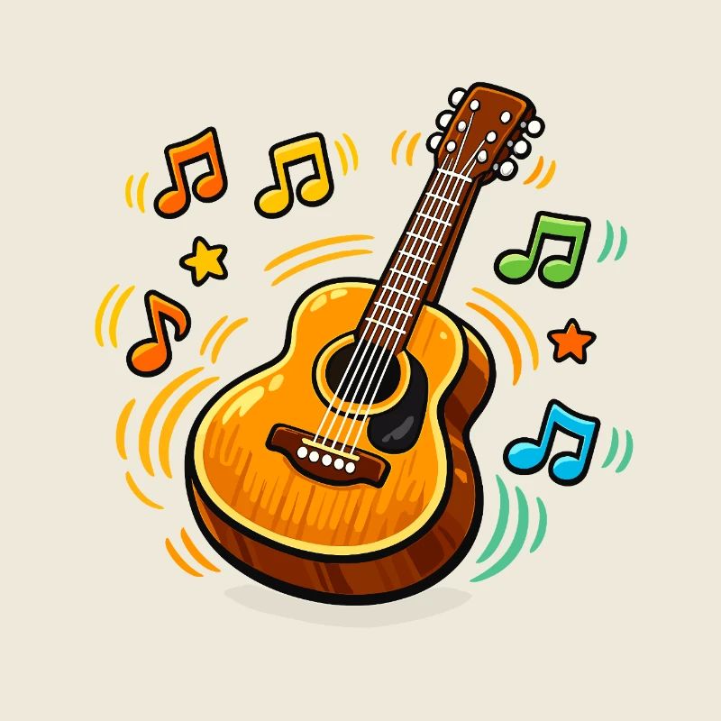 Guitare colorée avec des notes de musique