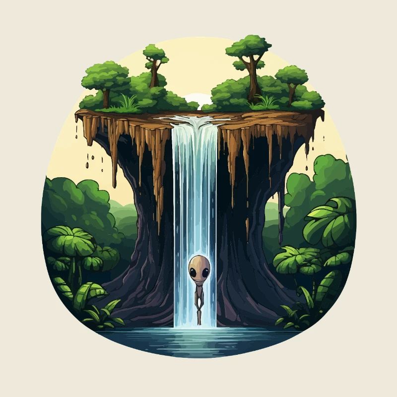 Alien am Wasserfall im Dschungel