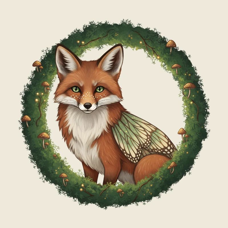 Fox Forest Wreath Illustration